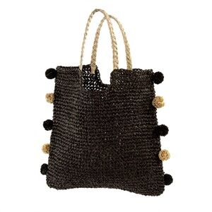 🆕INDABA - Sayulita Raffia Tote in Charcoal with Pompoms